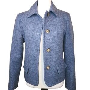 Michael Kors Blue Button Up Tweed Coat Womens Small  Wool Jacket Shoulder Pads